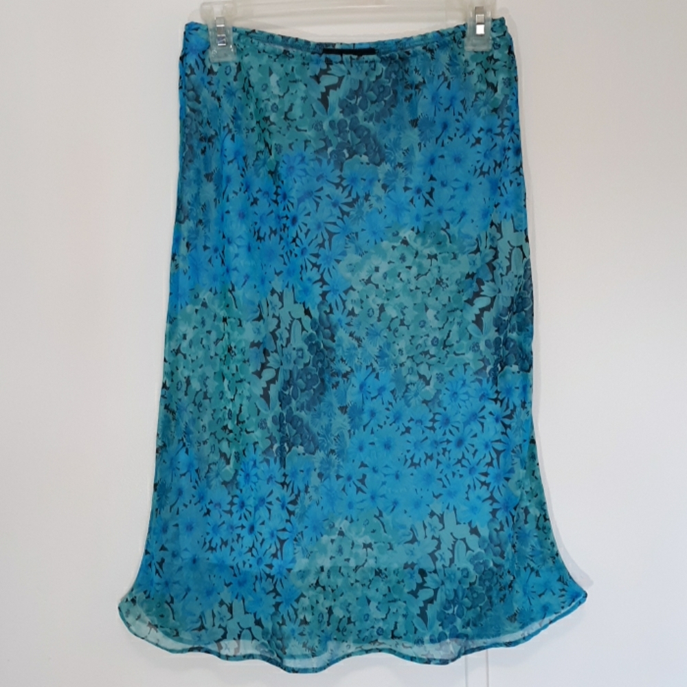 I.N. San Francisco Turquoise Floral Slip On Skirt